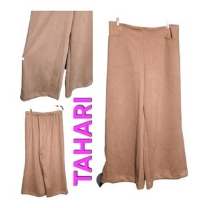 Tahari Women's Tan Wide-Leg, Faux Suede Crop Pants